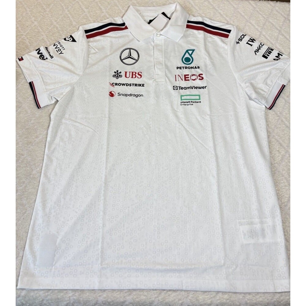 NWT 2024 Mercedes AMG Petronas F1 Racing Team Replica Polo Shirt 2 Sided Size L